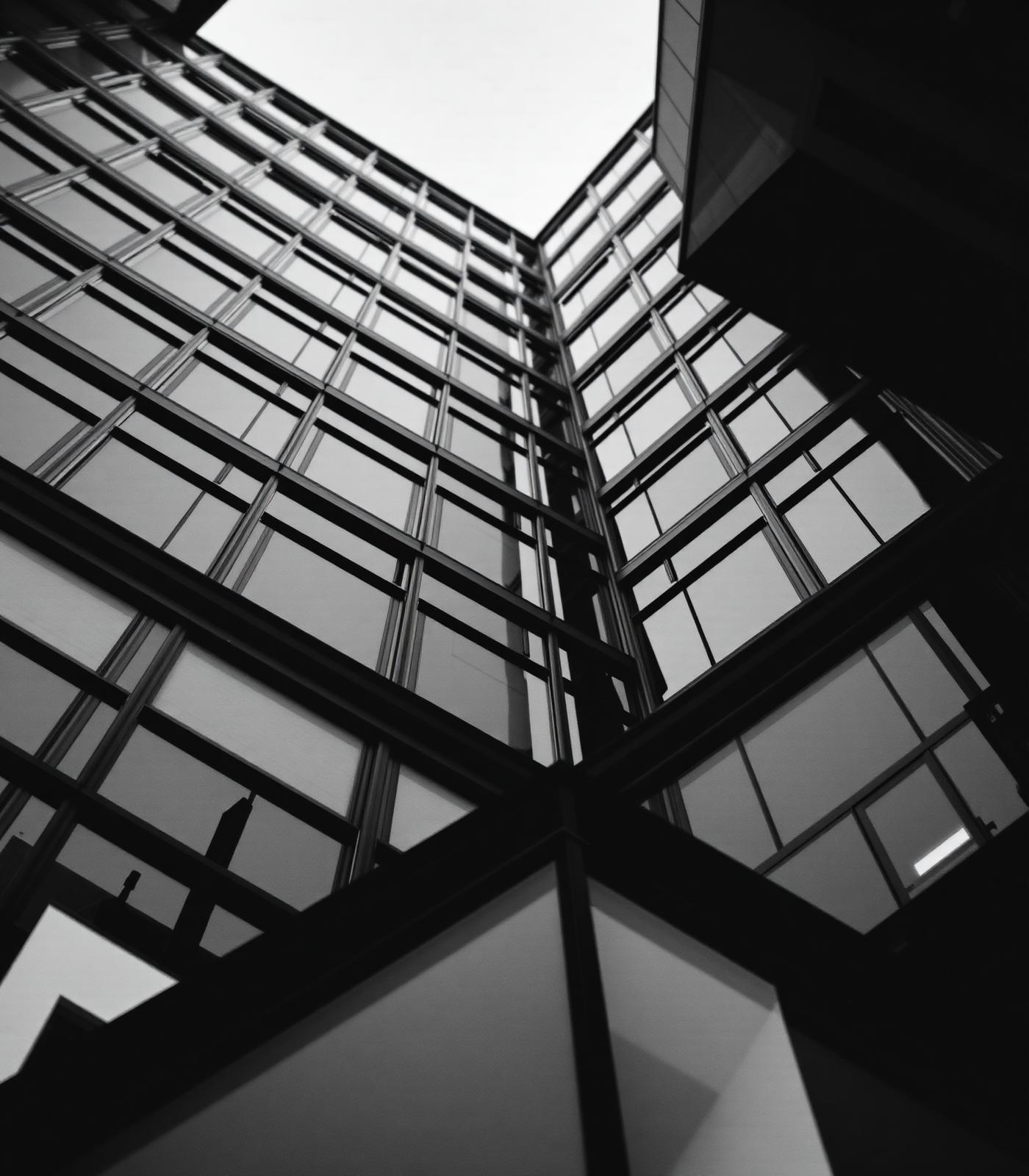 Concrete and glass architectural detail with precise repeating structure